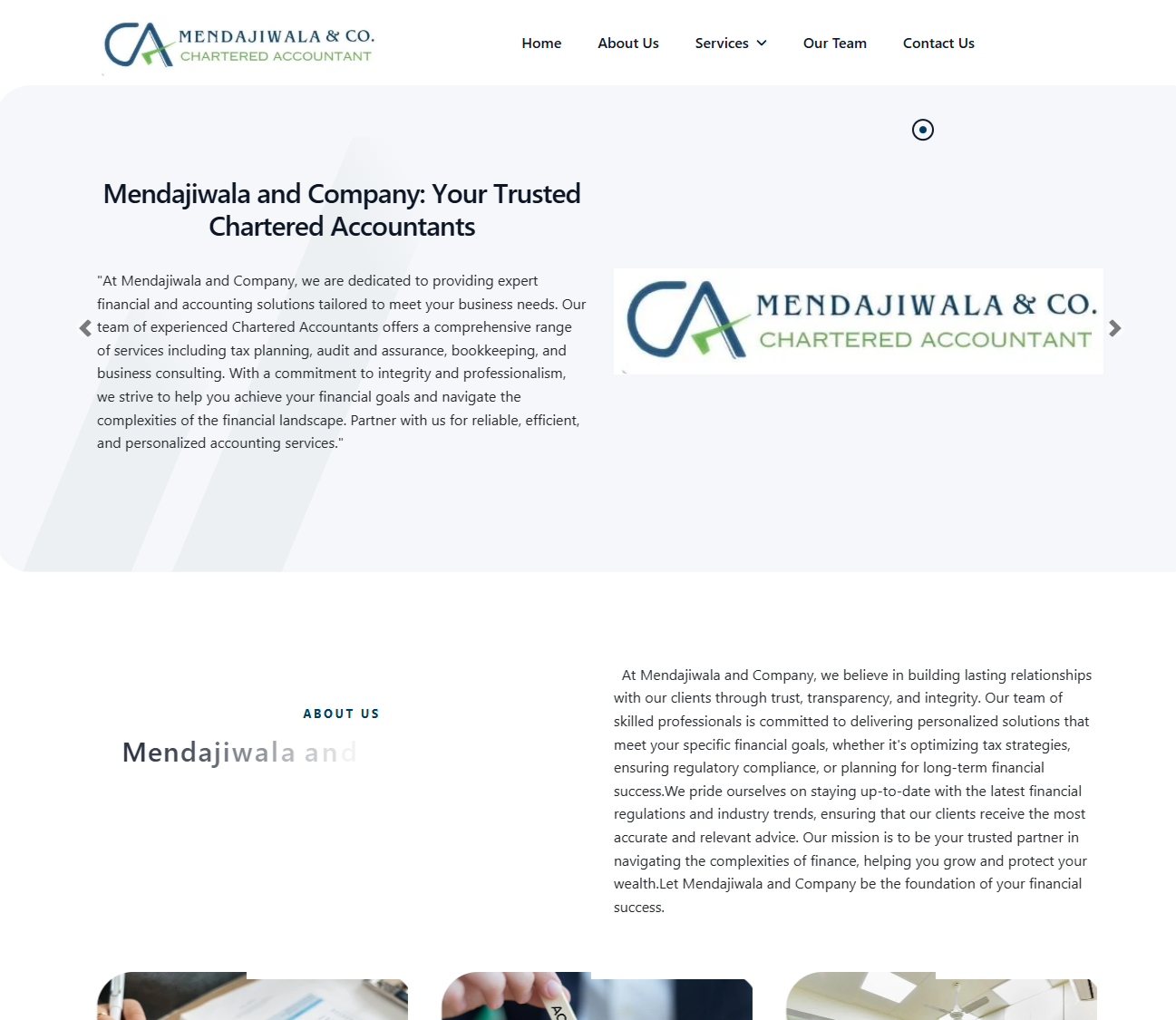 Mendajiwala & Co Chartered Accountants website developed by SNM TechCraft Innovation